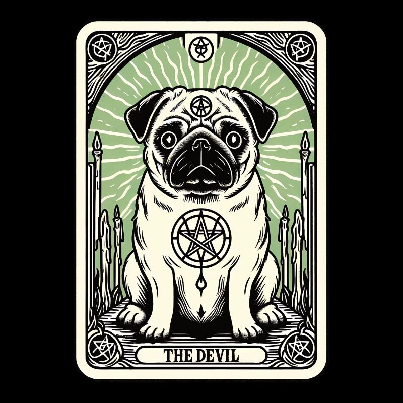 Tarot Card The Devil XV, Tarot Card Pug Dog