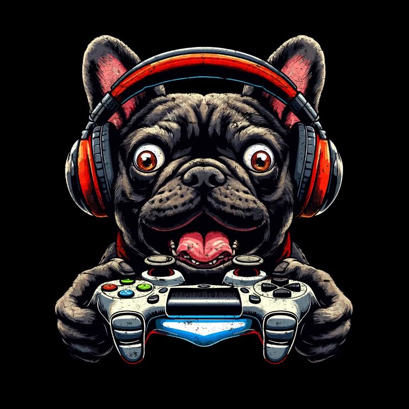 Französische Bulldogge Gamer mit Gamecontroller