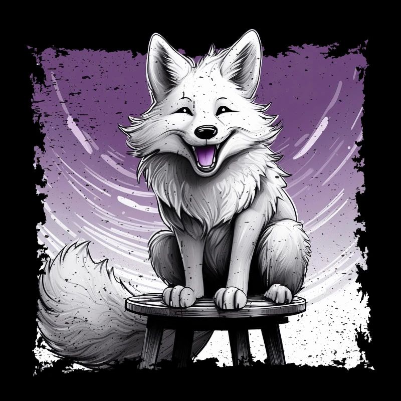 Fuchs comic, lachend, sitzt auf Hocker | Poster