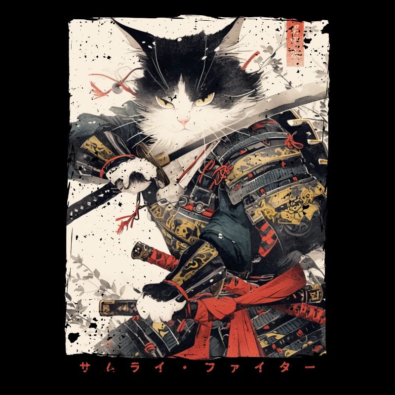 Chat samouraï Kawaii Chat ninja japonais