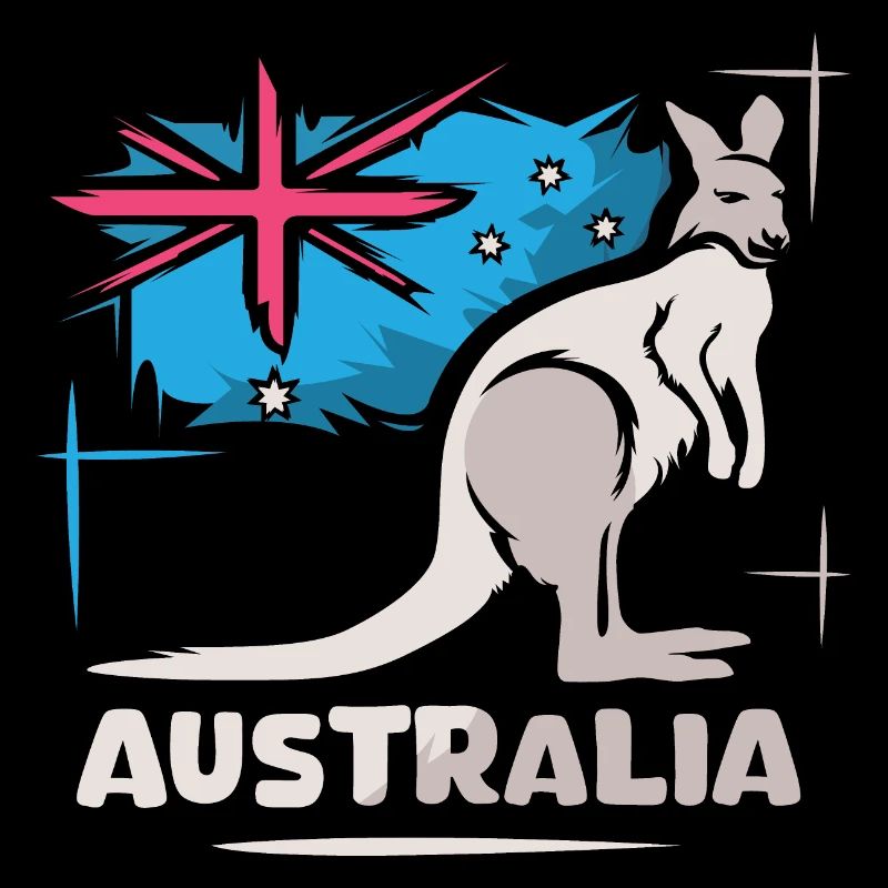 Australia Kangaroo Comic Flag Nature Animals Logo