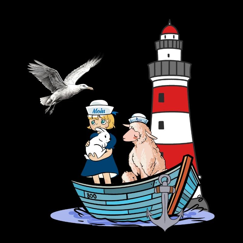 Fille phare bateau maritime mouton mouette enfant