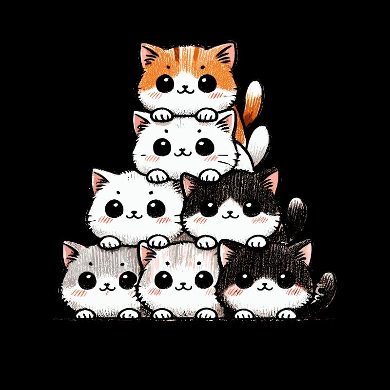 Chat et chaton, chats mignons, pile de chats