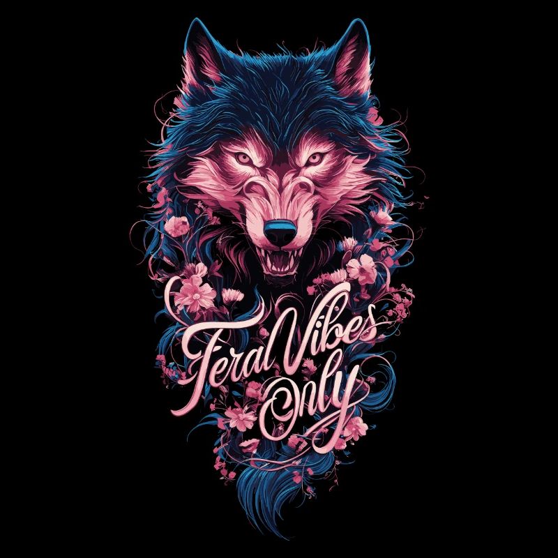 Nur wilde Vibes - Bold Wolf und florale Kunst