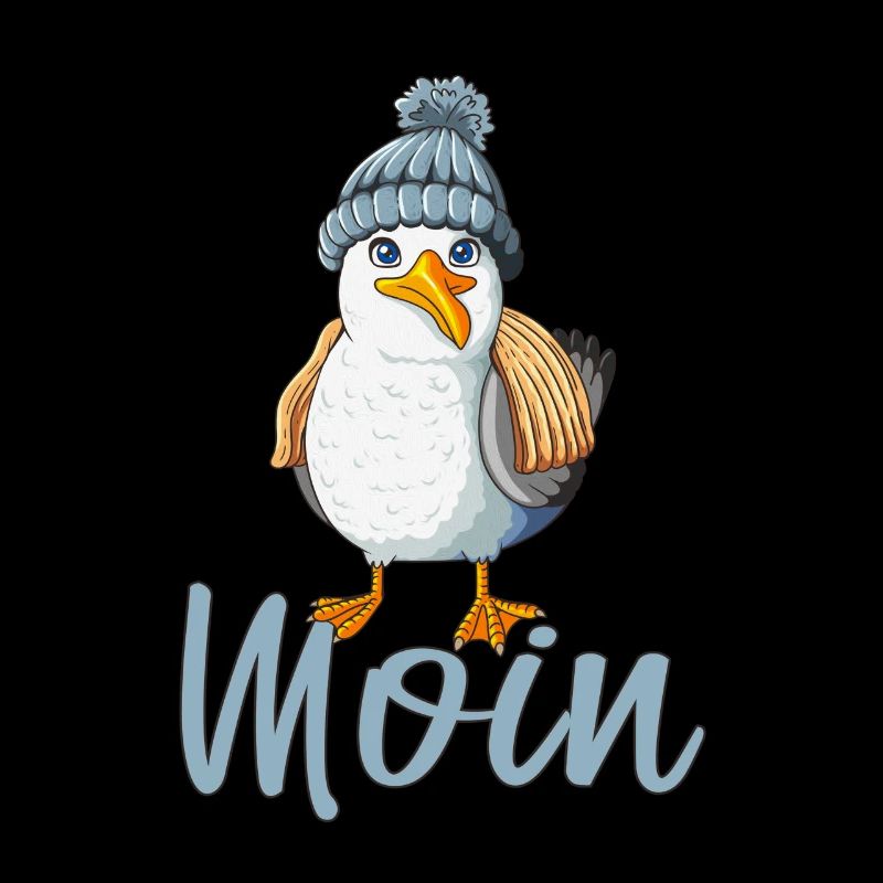 Seagull with knitted cap says Moin Low German North