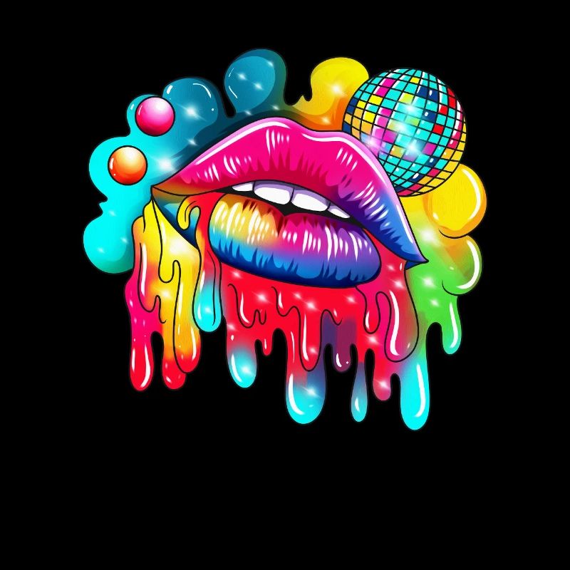 Disco Ball & Rainbow Lips Mouth Graphic Design