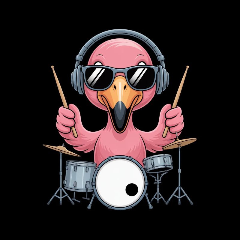 Flamingo Drummer Mit Kopfhörer Und Sonnenbrille