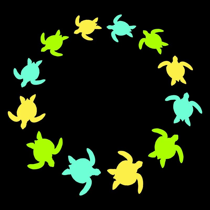 Many Turtles Circle Ring Colorful Round Silhouette
