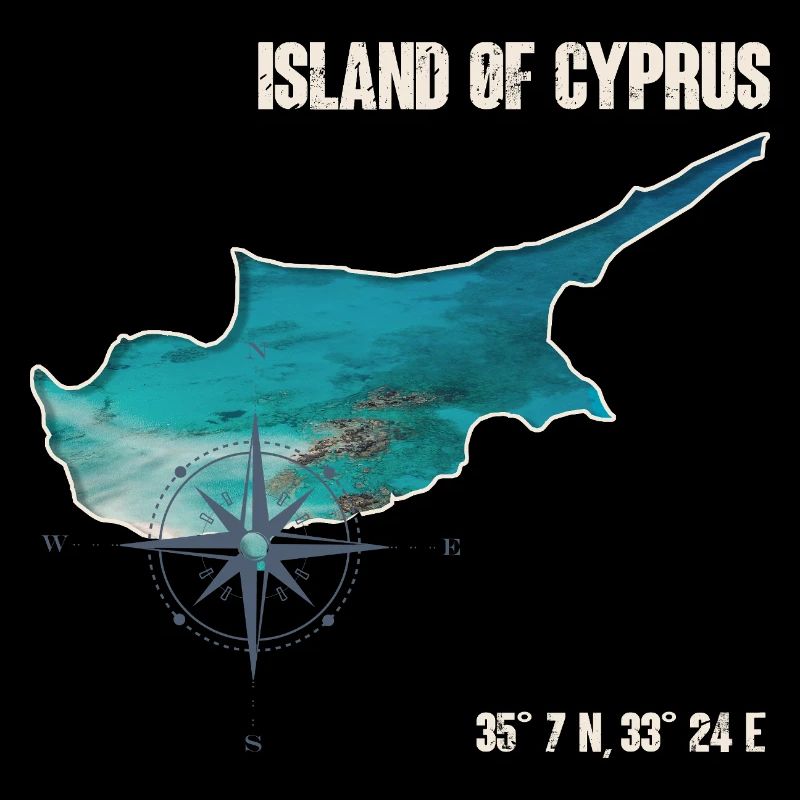 Cyprus Outline Compass Design