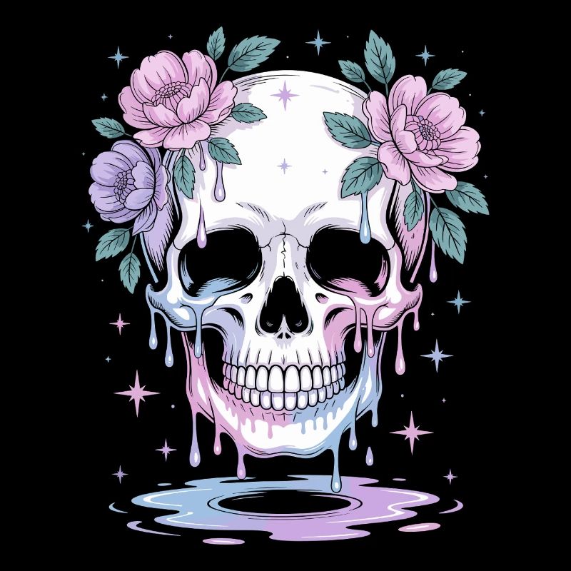Kawaii Pastel Goth Crâne Fleurs