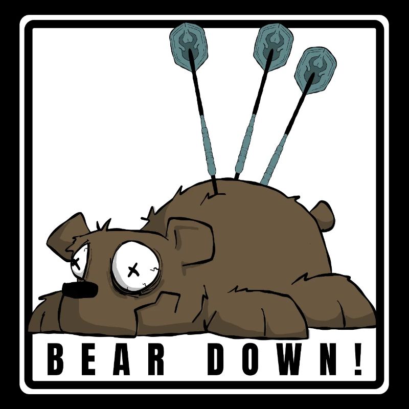 Funny darts comic motif. BEAR DOWN !