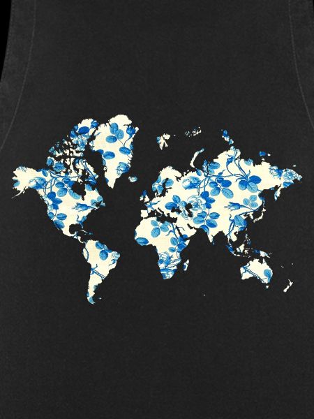World Map Blue Flowers