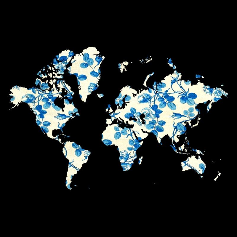 Carte du monde Fleurs Bleues