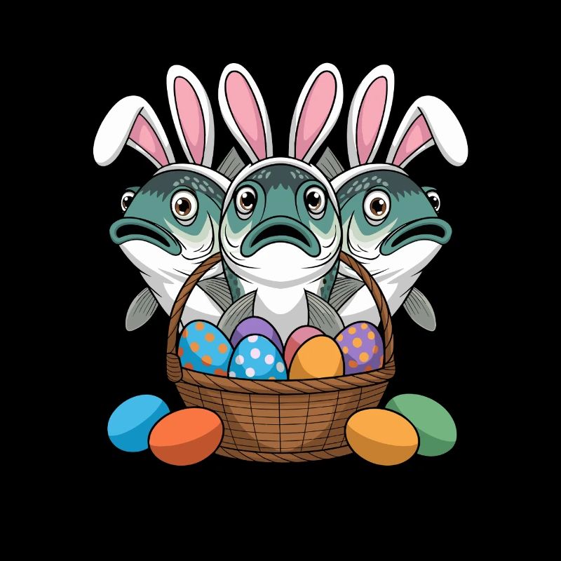 Funny Easter Fish with Bunny Ears and Colorful