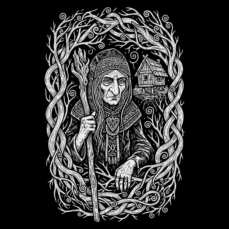 Art populaire de la forêt slave de Baba Yaga