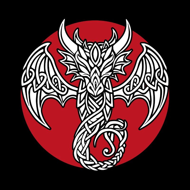 White Celtic Dragon on Red