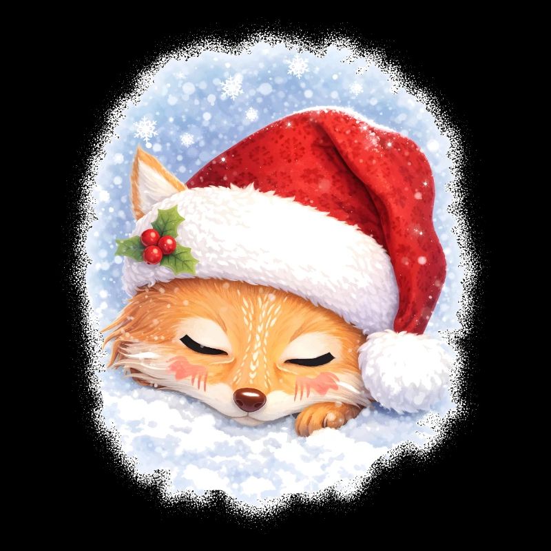Sleeping fox with Christmas hat