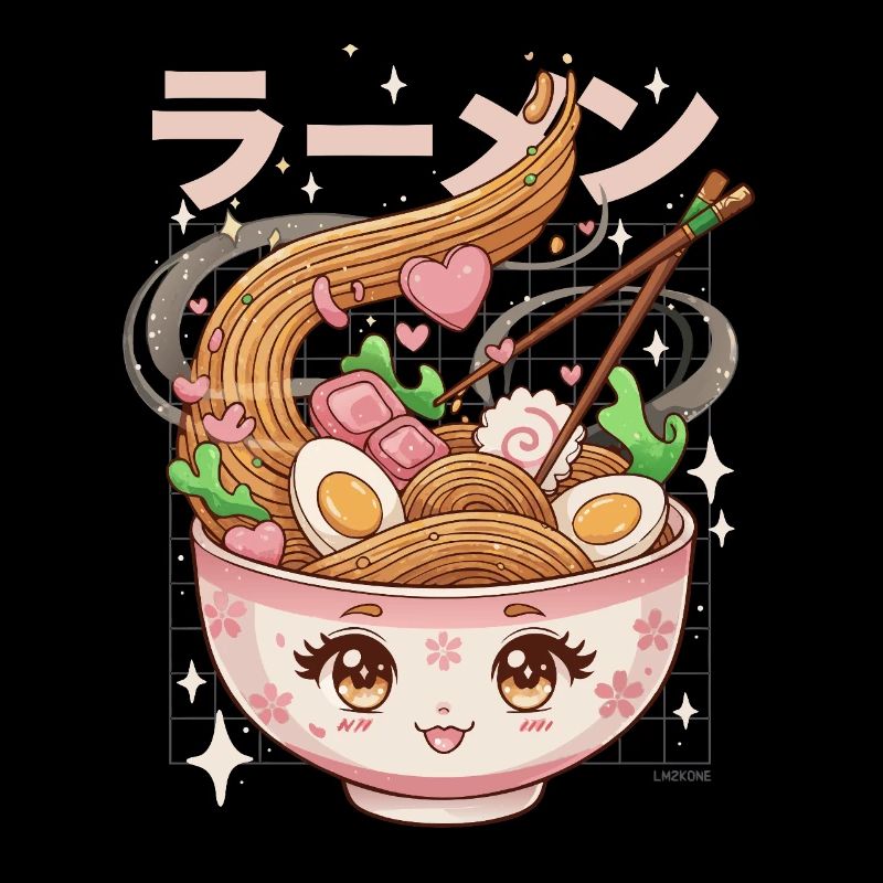Kawaii-Ramen in einer Mädchenherz-Schüssel
