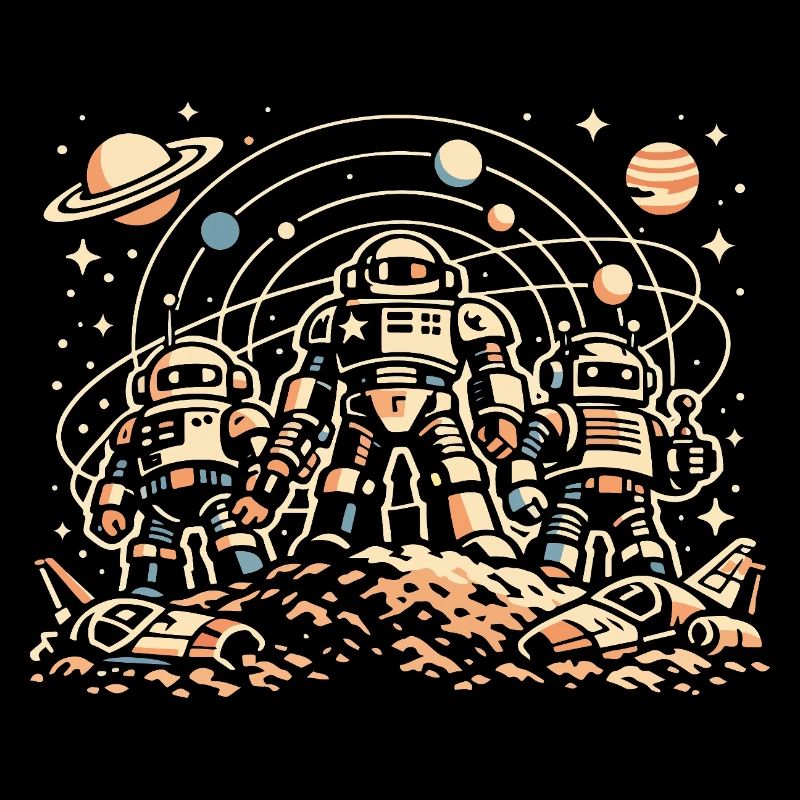 Moon Soil Astronauts Robot Trio