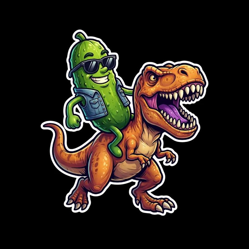 Sour cucumber rides dinosaur