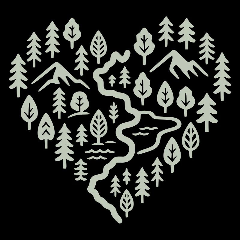 Heart with mountain and forest landscape