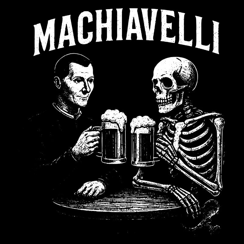 Machiavelli drinking beer with Skeleton