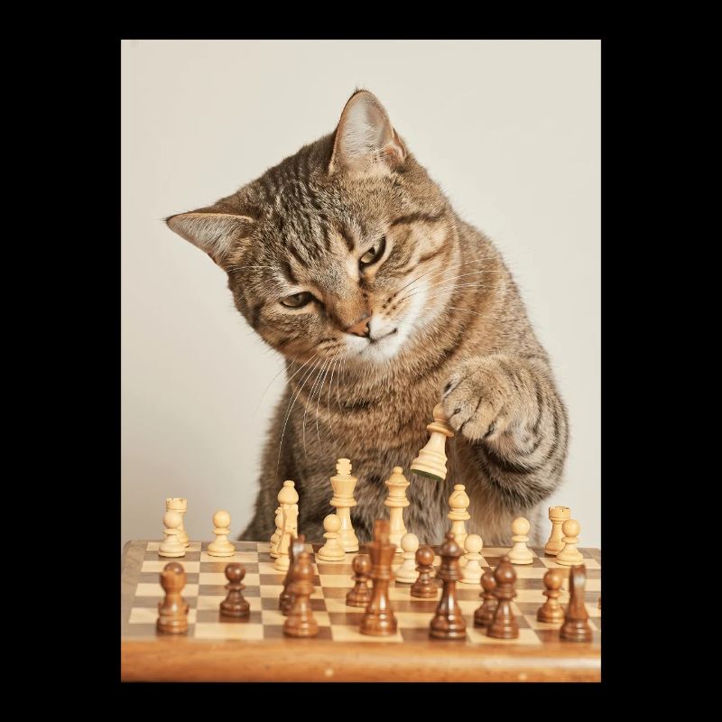 Cat playing chess