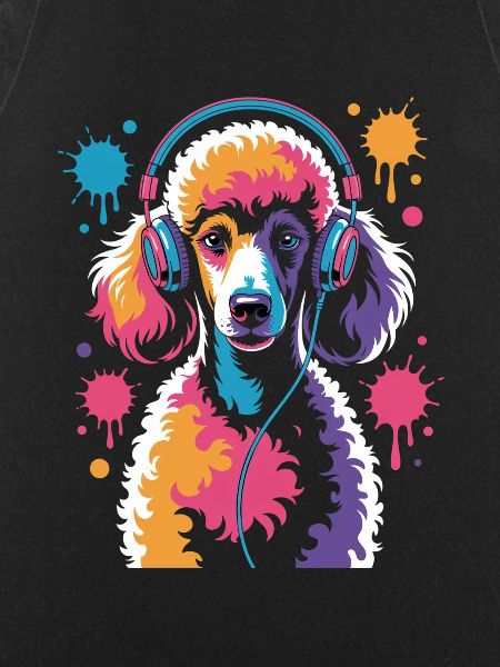 Poodle with headphones