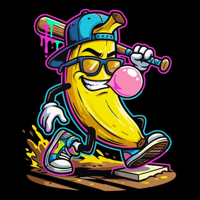 Design de banane dessinée Bubblegum Baseball Cool