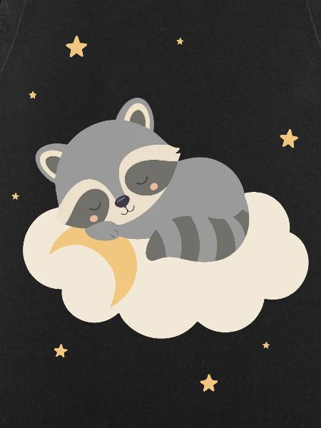Cute raccoon sleeping on cloud
