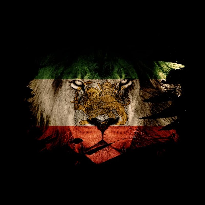 Drapeau Perse et photo de lion d'Afrique
