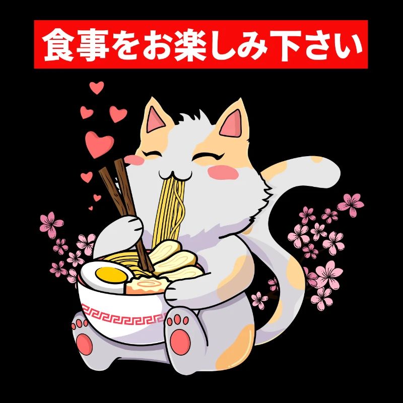 Niedliche Katze, die eine Schüssel Ramen isst