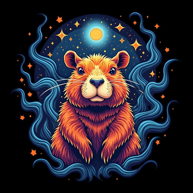 Capybara de l’espace | Ciel étoilé et lune