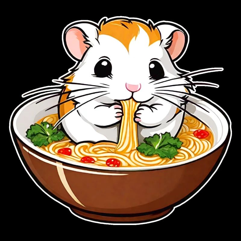 Mignon hamster avec soupe ramen
