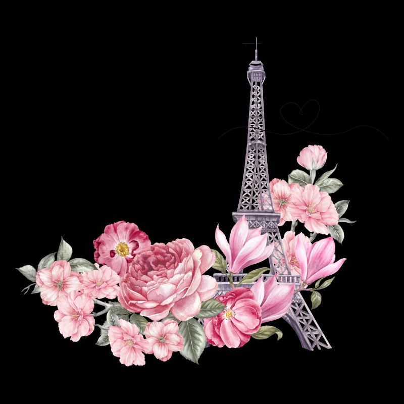 "Romantic Eiffel Tower Drawing with Flowers Paris