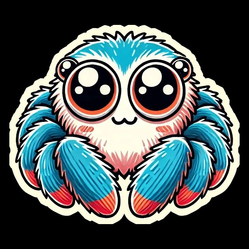 Cute blue red Jumping Spider is sitting friendly