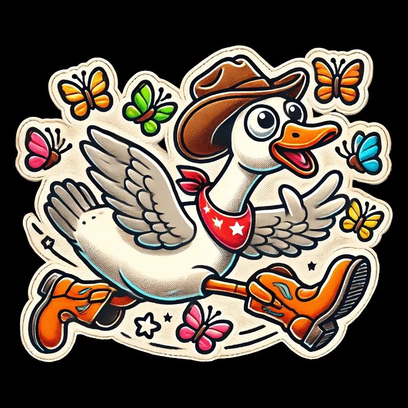 Dumme Gans mit Cowboyhut und Stiefeln