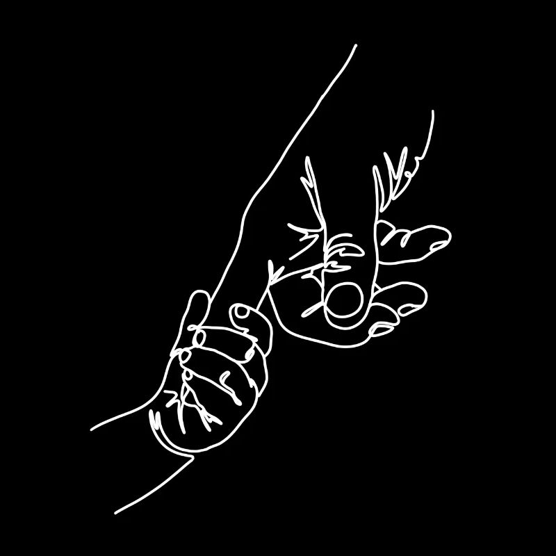 Kind hält Eltern mit dem Finger in weiß