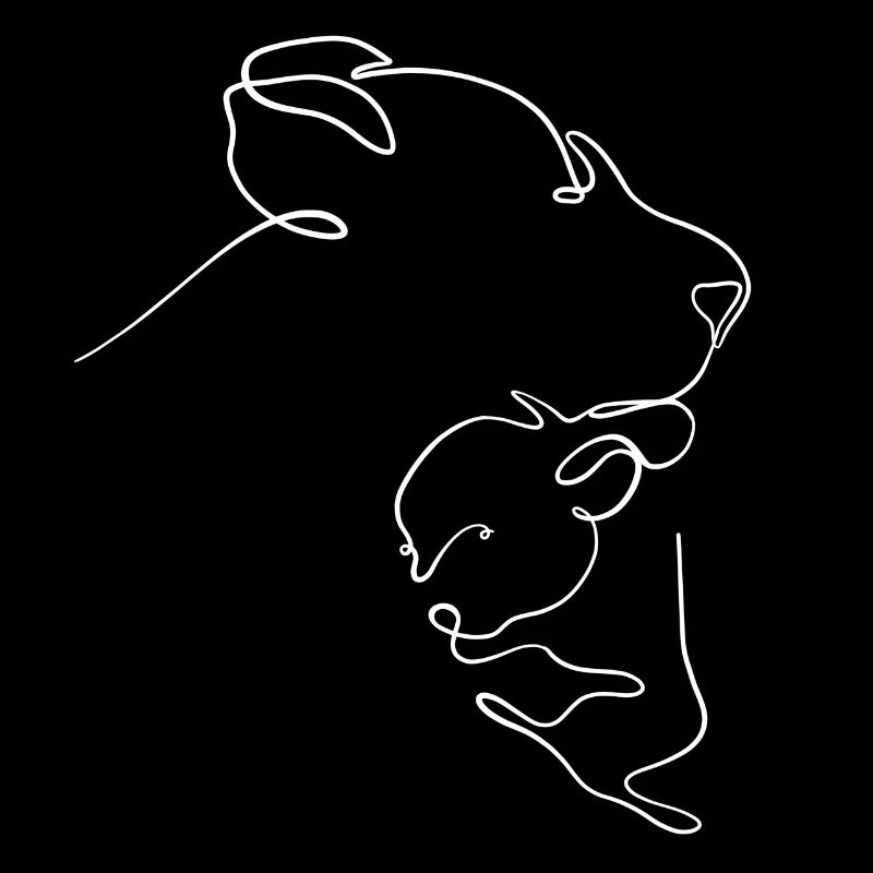 Mère lion et bébé lion en blanc