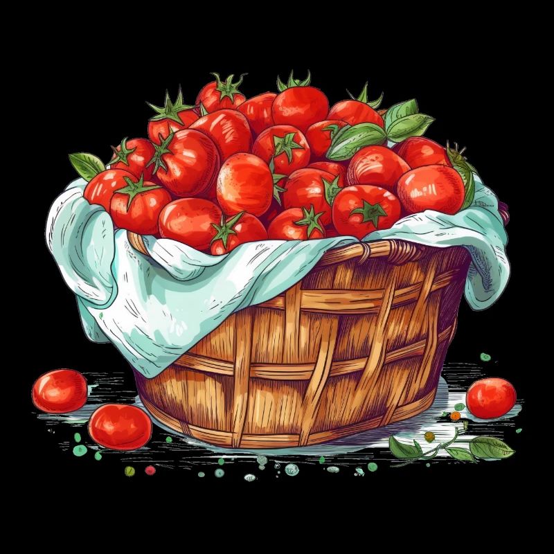 Un panier rempli de tomates, transparent