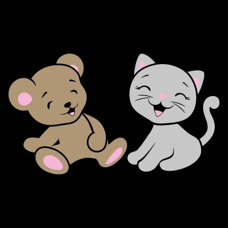 Bébé ours souriant et chaton