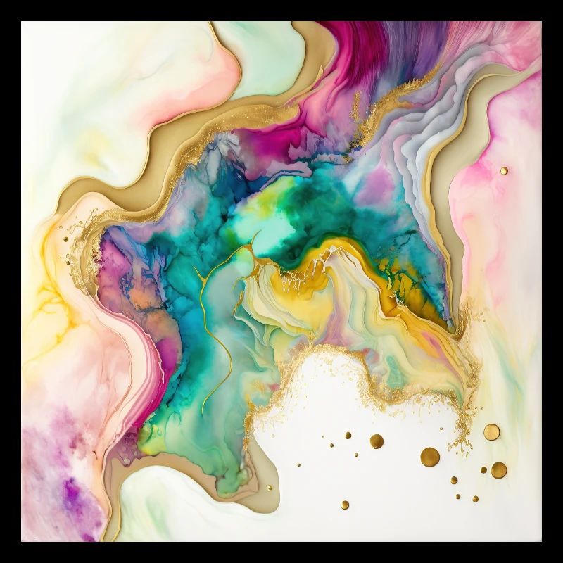 Rainbow Colors And Gold Paint Swirl Pattern