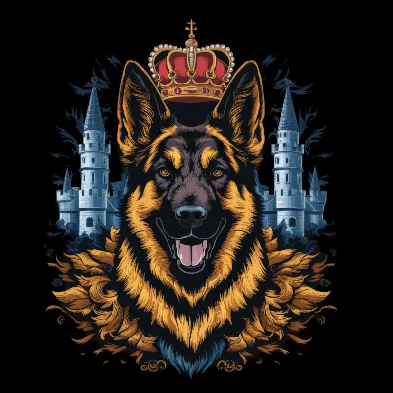 Deutscher Schäferhund mit Krone und Schloss
