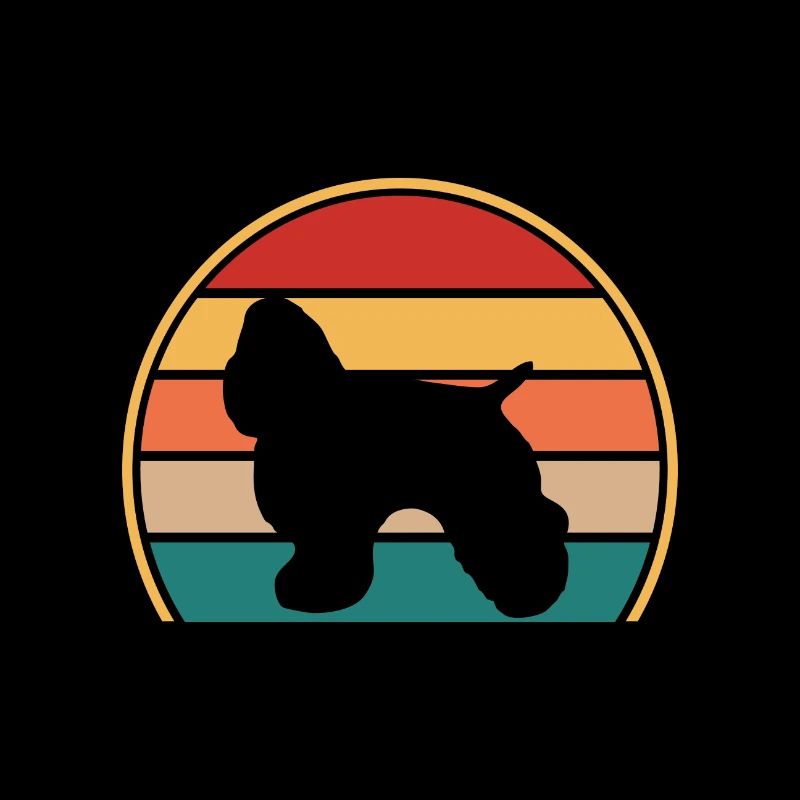 American Cocker Spaniel Dog Silhouette Retro Sun