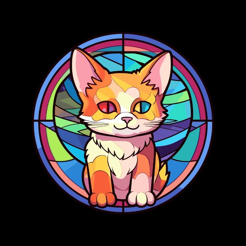 Chaton vitrail coloré dessin animé Kawaii Anima
