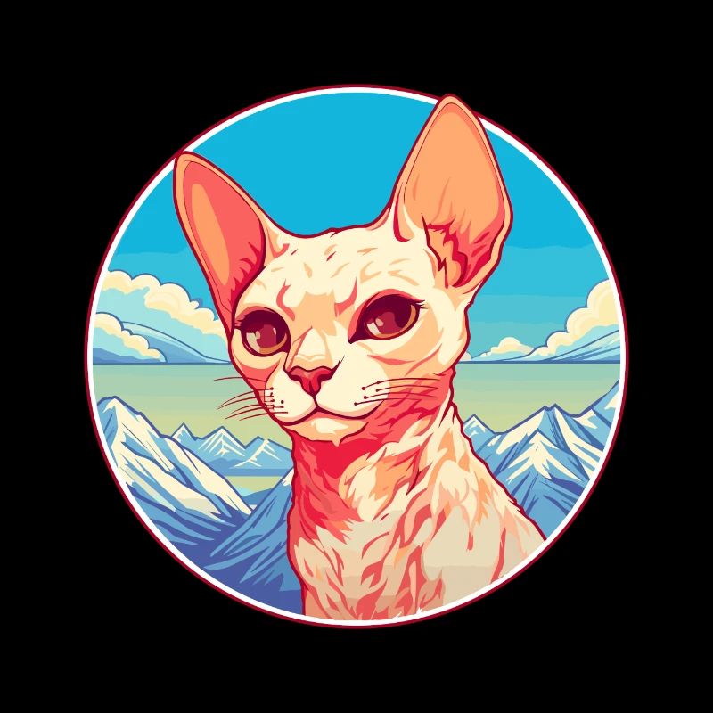 Rouge Devon Rex Cat Coloré Dessin Animé Aquarelle Illu