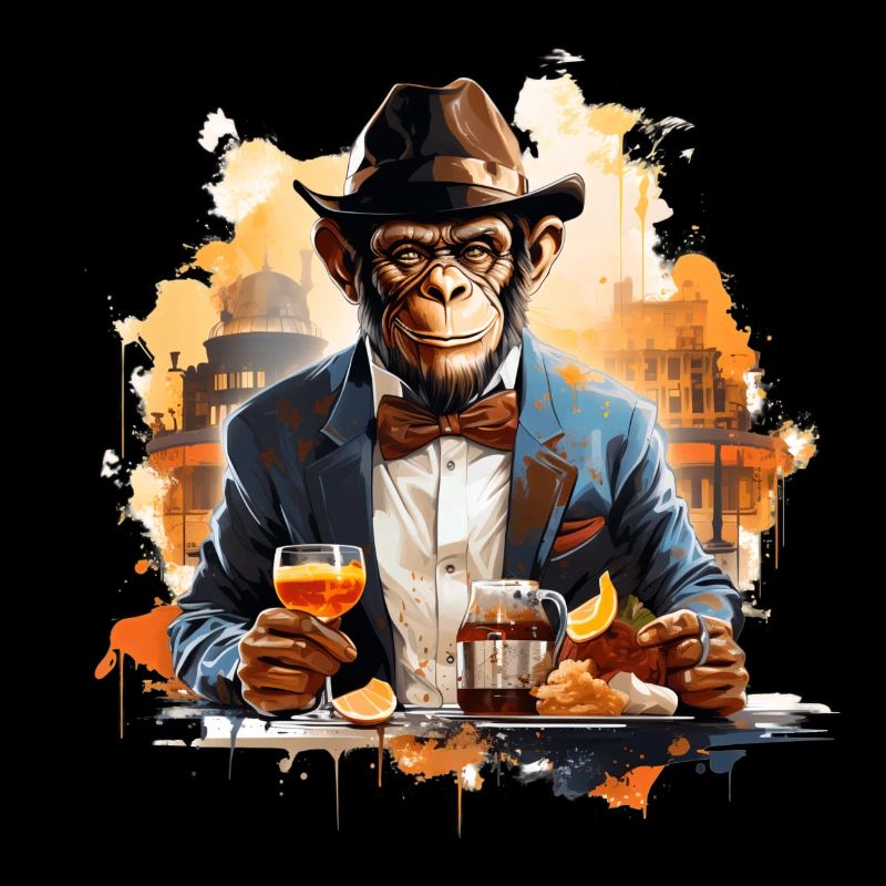 Singe d’affaires cool avec boisson chimpanzé