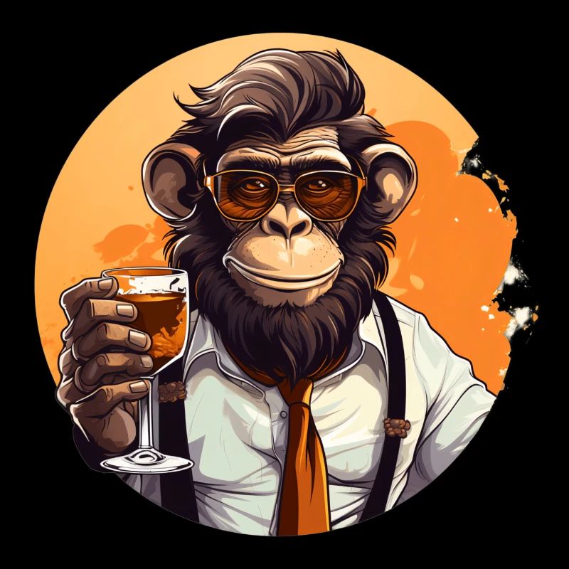 Singe cool avec boisson Drôle d’animaux chimpanzé