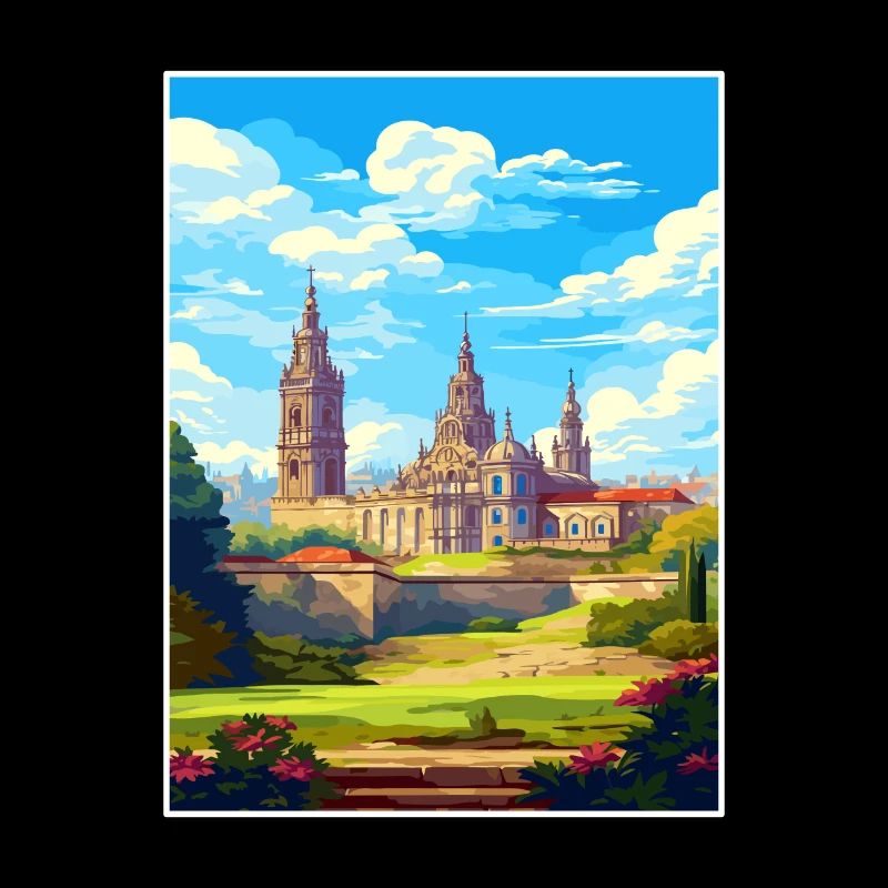 Saint-Jacques-de-Compostelle Espagne Affiche de voyage Vintage
