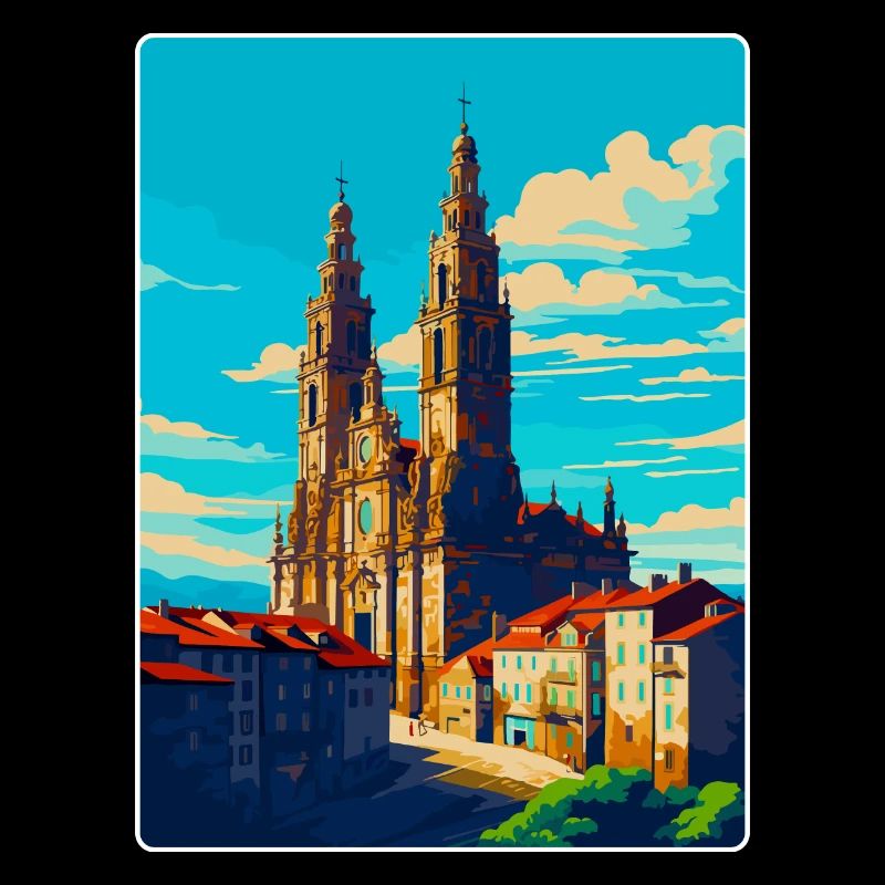 Saint-Jacques-de-Compostelle Espagne Affiche De Voyage Vintage